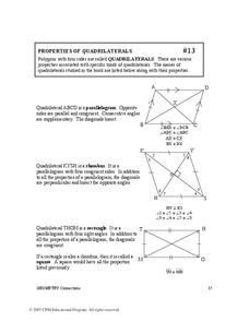 characteristics of quadrilaterals worksheet