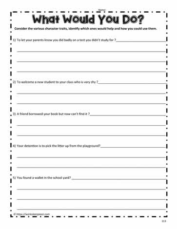 Character Traits Questions Worksheets