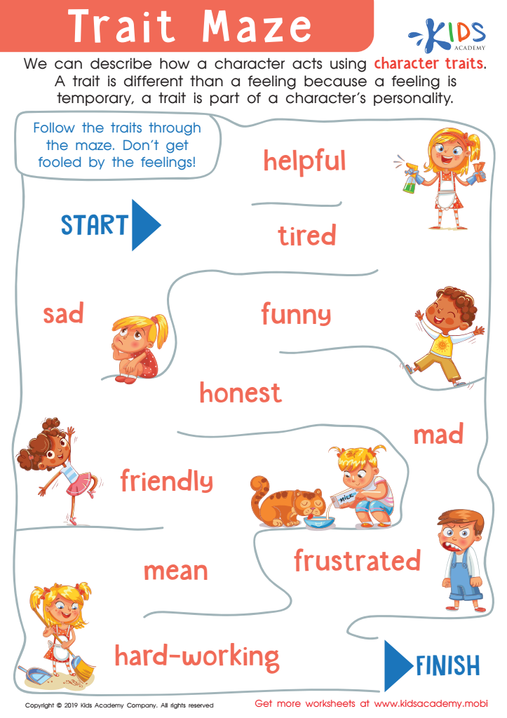 Trait Maze Worksheet for kids