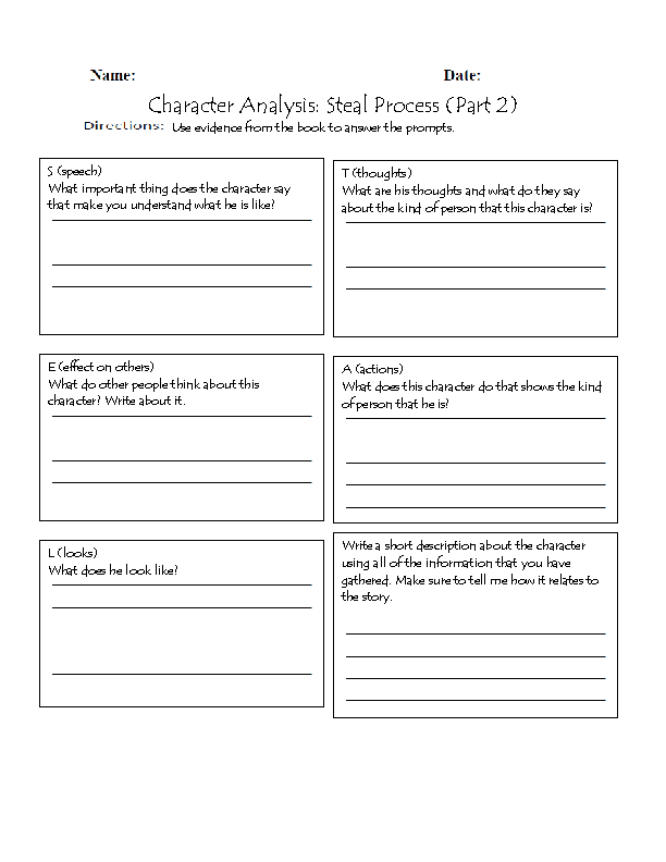 Character Analysis Worksheets | Character Analysis Character Worksheet