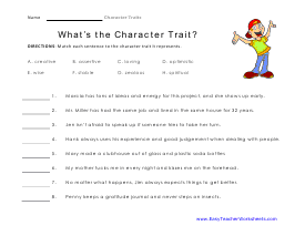 Character Traits Worksheets