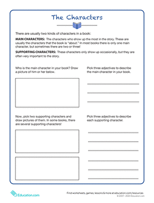 characters in a book worksheet