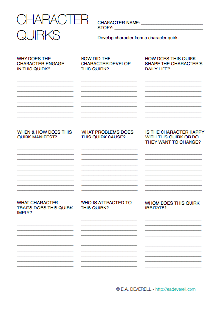 Character Quirks (Writing Worksheet Wednesday)