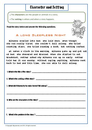 characters in a book worksheet