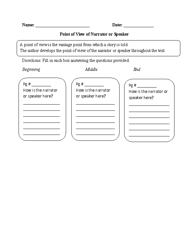 characters point of view worksheet