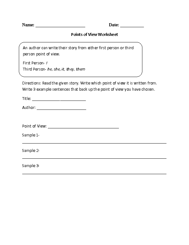 characters point of view worksheet