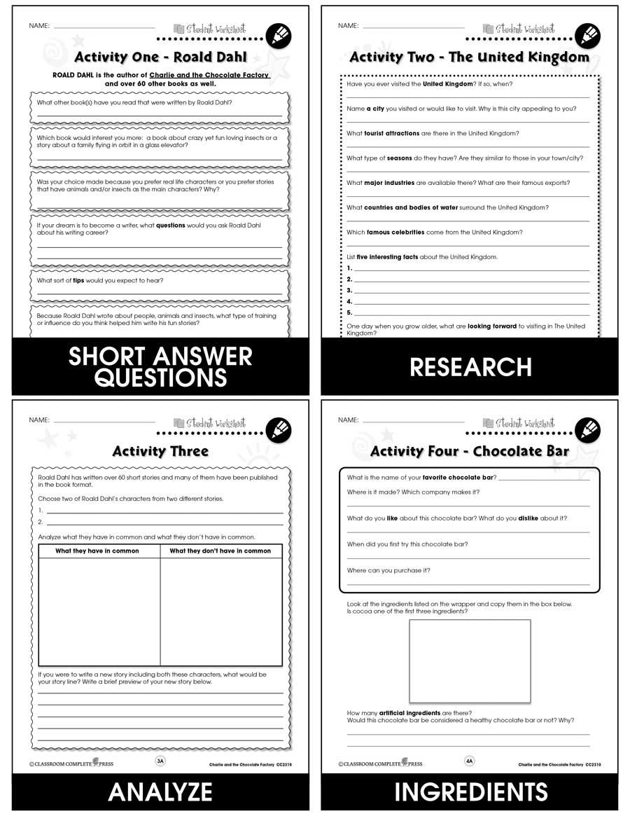 Charlie & The Chocolate Factory - BONUS WORKSHEETS - Grades 3 to 4 ... - Worksheets Library charlie-the-chocolate-factory-bonus-worksheets-grades-3-to-4-worksheets-library