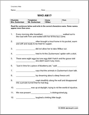 Charlottes Web - Who Am I? (elem/upper elem) Worksheet I abcteach.com