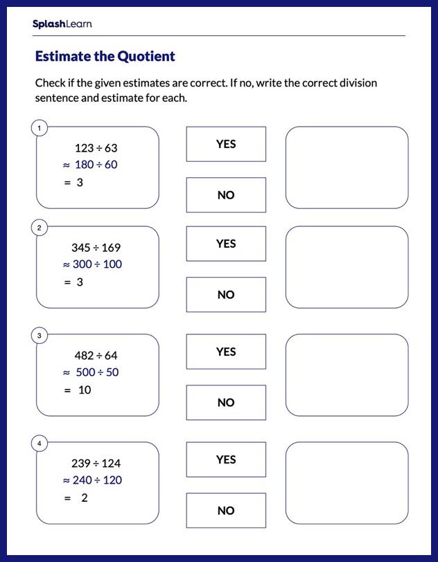 Check and Correct the Estimates - Math Worksheets - SplashLearn