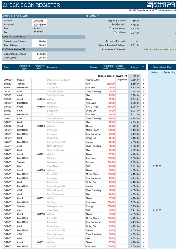 checkbook register worksheet