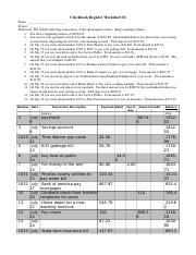 CHECKBOOK REGISTER - Checkbook Register Worksheet #1 Name: Period ...