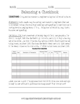 Balancing a Checkbook Sample by Sweet Disposition worksheets library