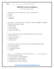 Checks and Balances Worksheets