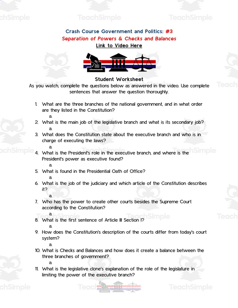 checks and balances worksheet answers