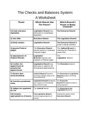 checks and balances worksheet answers