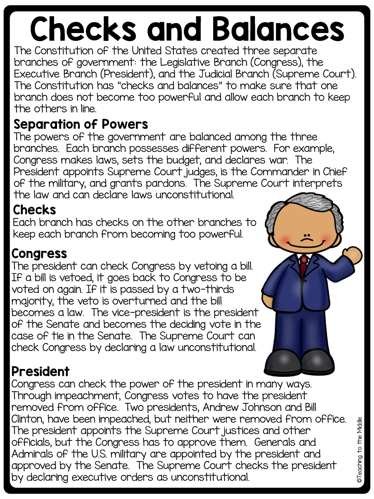 Checksand Balances Reading Comprehension Worksheet Branchesof ...