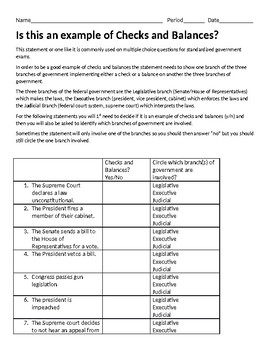 checks and balances worksheet