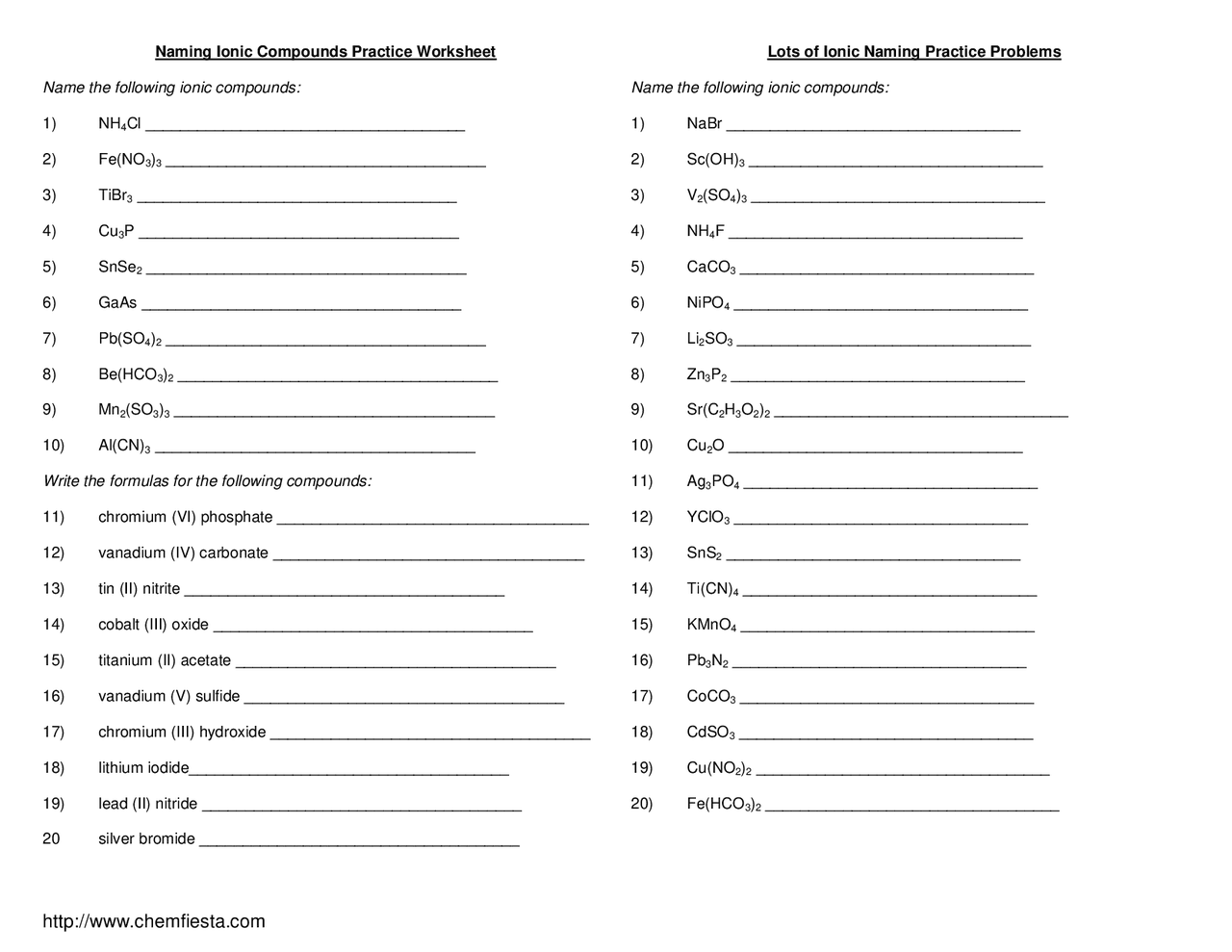 chemfiesta worksheet answers