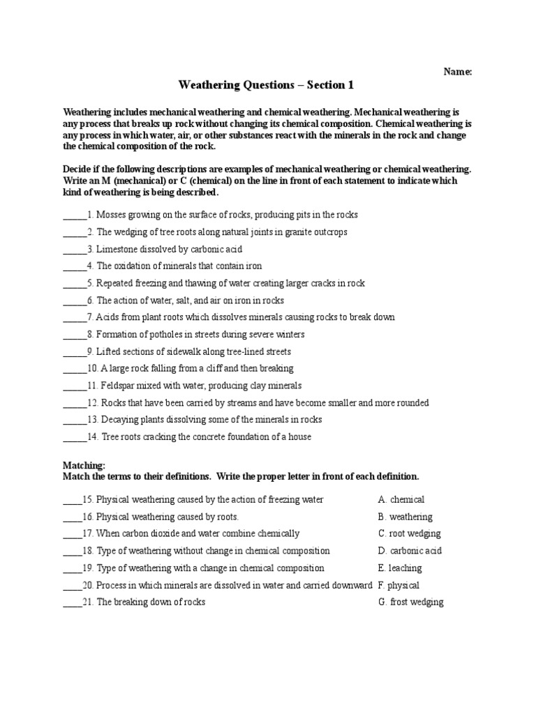 Mechanical and Chemical Weathering Worksheet.pdf Name Date