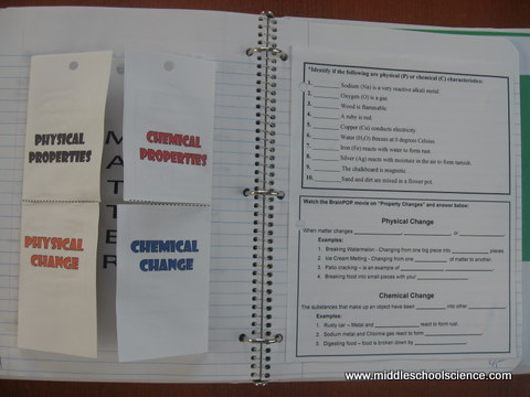 chemical and physical changes worksheet middle school