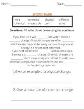 chemical and physical changes worksheet with answers