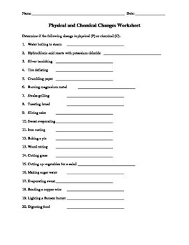 Physical and Chemical Change Worksheet | Chemical and physical ...