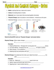 Physical and Chemical Changes-Notes Worksheet for 7th - 9th Grade ...