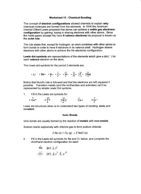 Worksheet 13 - Chemical Bonding The concept of electron ...