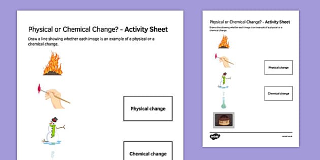 chemical change vs physical change worksheet
