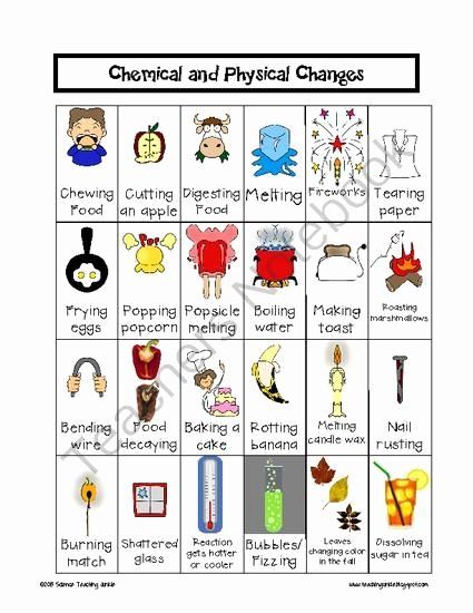 chemical change vs physical change worksheet