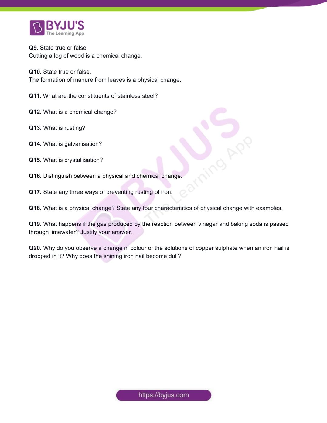 chemical change worksheet