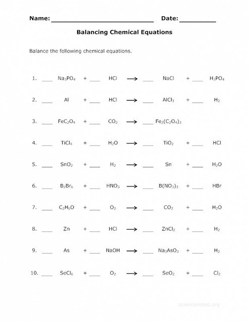 chemical equation worksheet answers