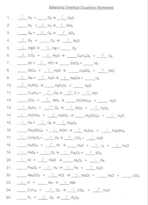 chemical equations and reactions worksheet answers