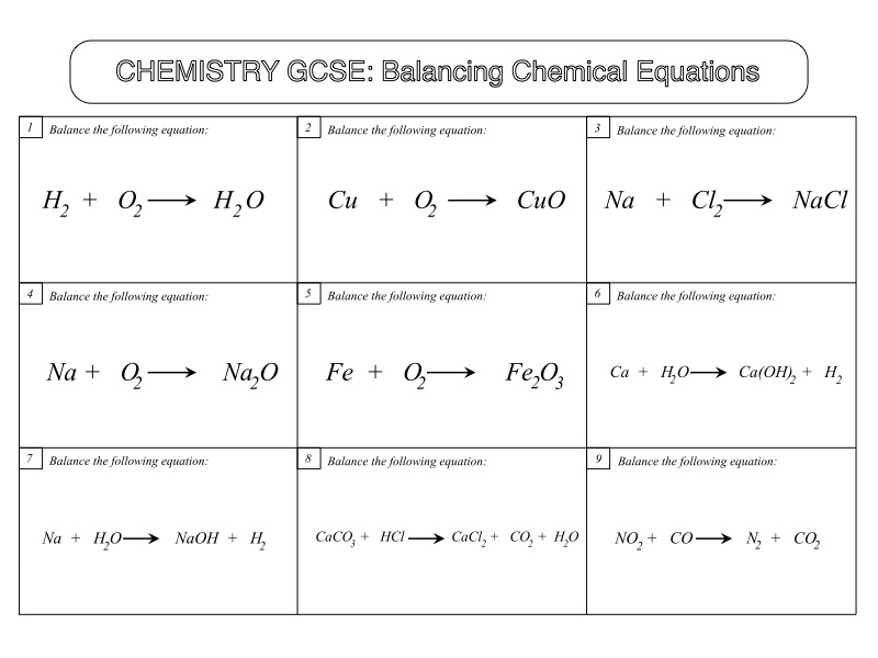 chemical equations to balance worksheet