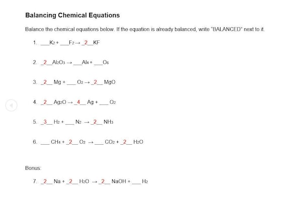 chemical equations worksheet