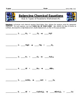 Balancing Chemical Equations Worksheet #1