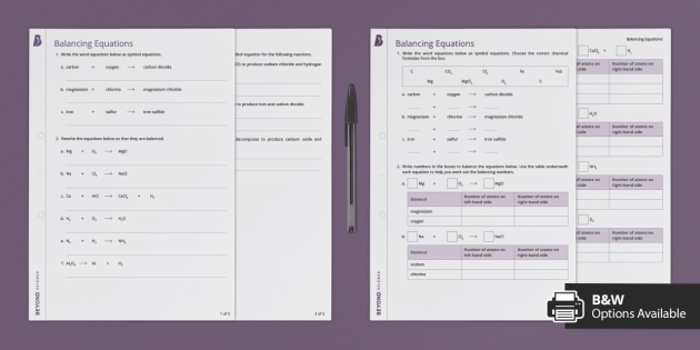 Balancing Chemical Equations Worksheet | Beyond Science