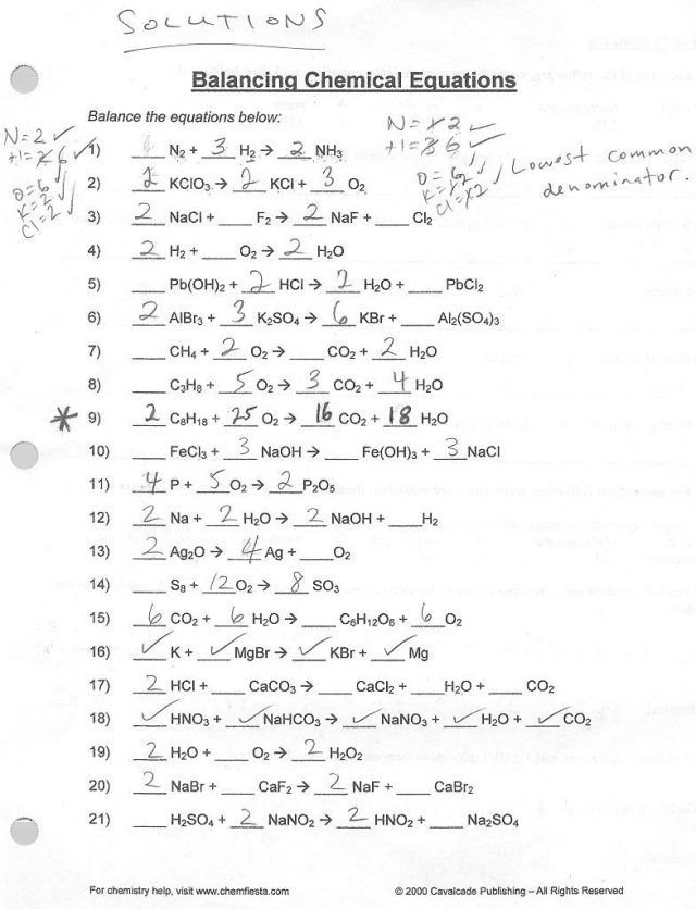 Balancing Equations Worksheets And Answers