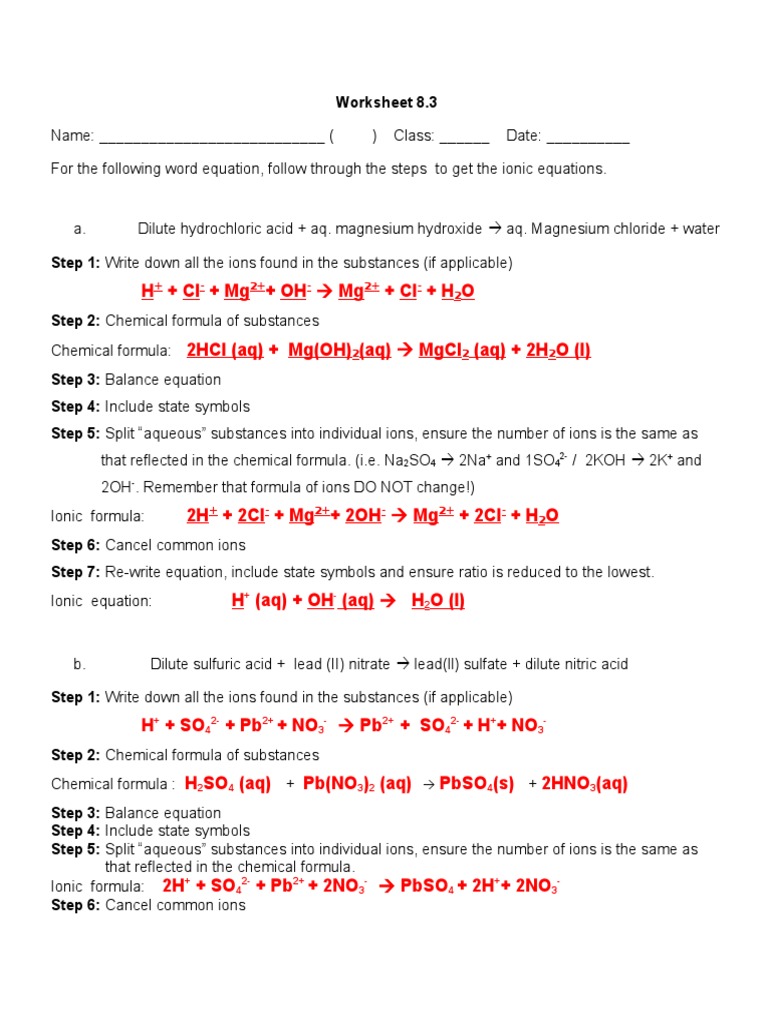 chemical formulas and equations worksheet answers