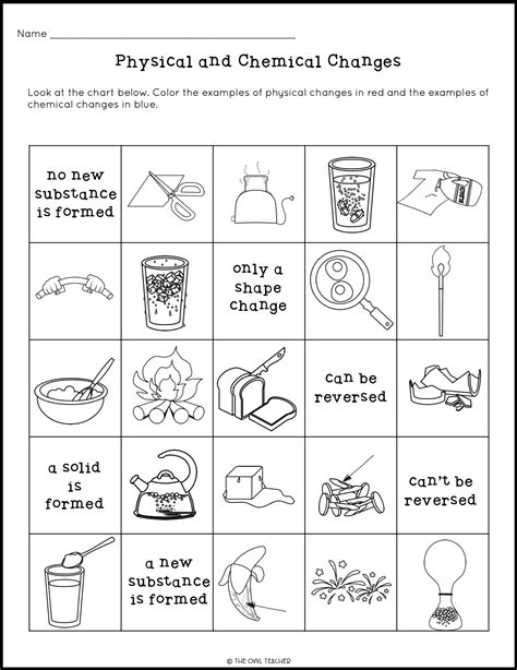 chemical or physical change worksheet
