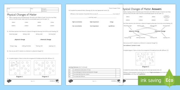 Physical Changes Homework Worksheet / Worksheet - Beyond