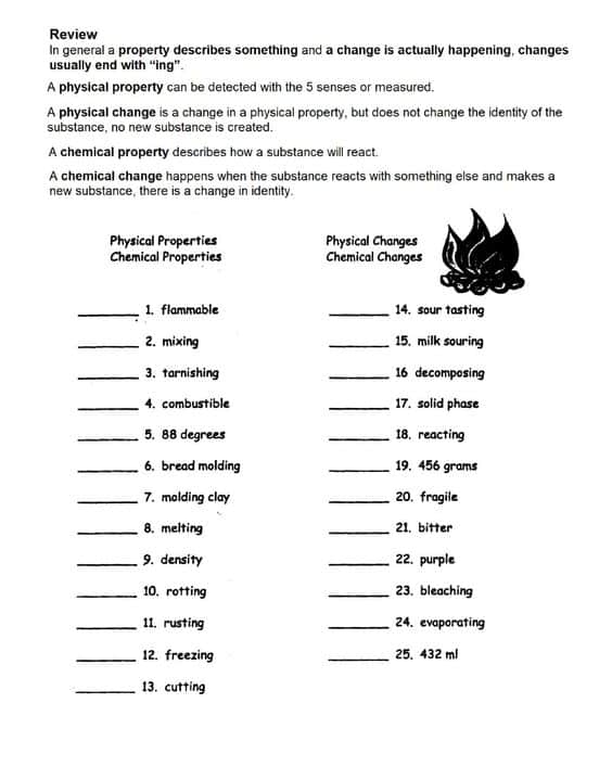 chemical properties worksheet