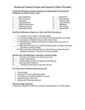 chemical properties worksheet