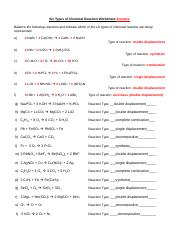 chemical reaction worksheet with answers