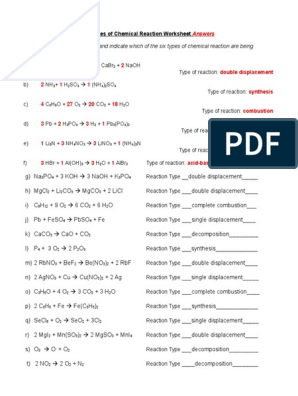 chemical reaction worksheet with answers