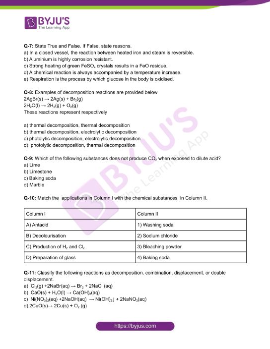 chemical reactions and equations worksheet