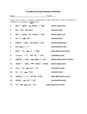 chemical reactions worksheet answers