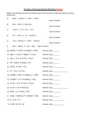 chemical reactions worksheet with answers