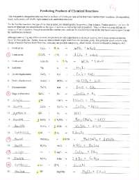 chemichal reactions predicting products worksheet