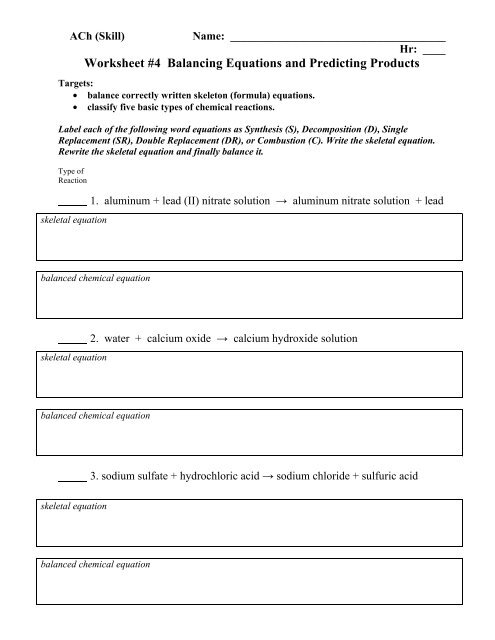 1-9 Worksheet 4 Predicting Products ACh.pdf - Whitnall High School